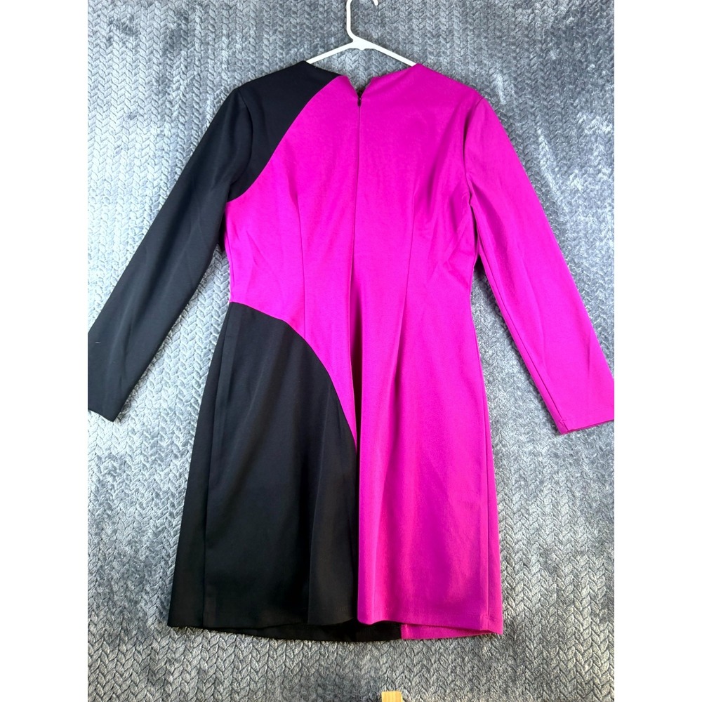 Donna Morgan A-Line Mini Dress Womens 10 Pink Black Colorblock Long Sleeve - Picture 5 of 6
